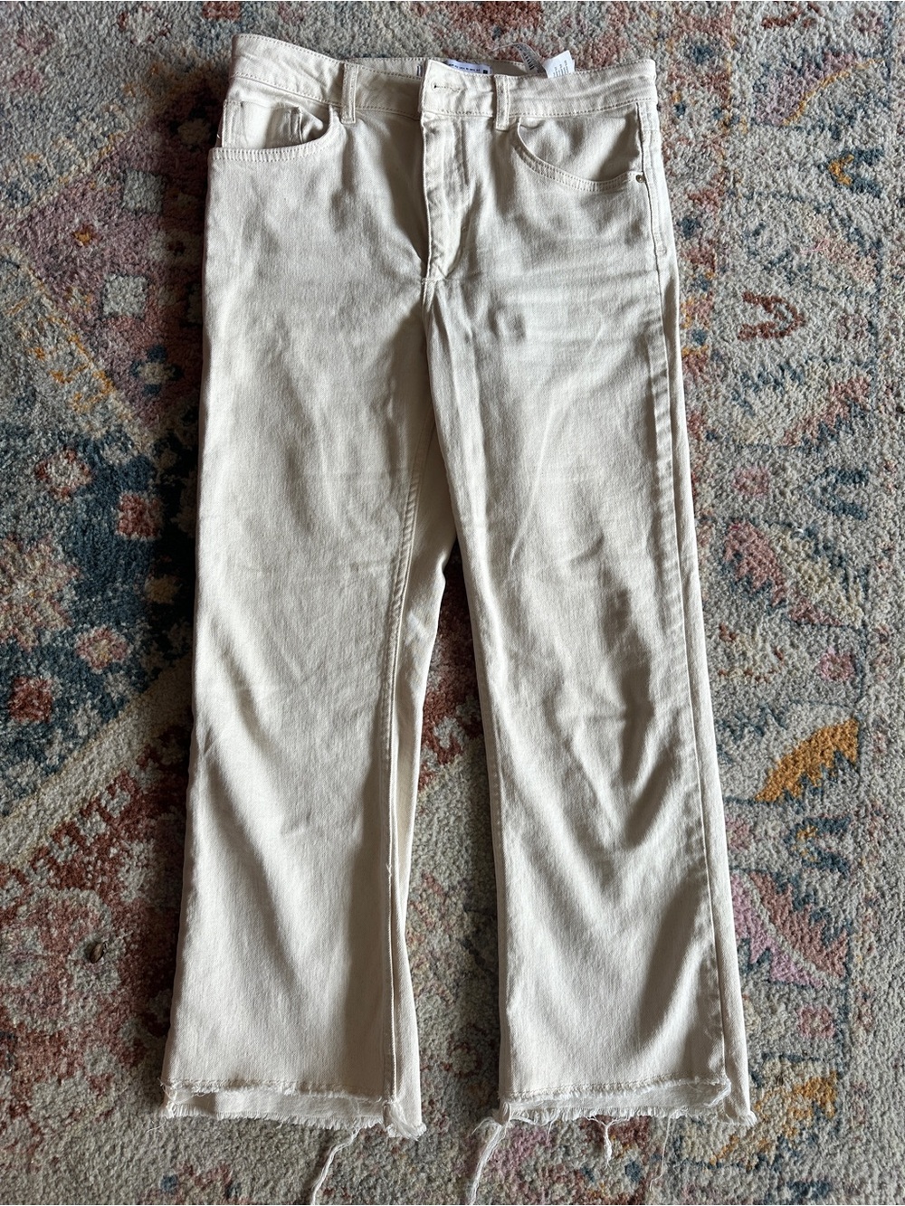 Zara Cream High-Waist Straight Jeans
